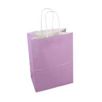 Lilac kraft paper shopping bag with white interior and white twisted paper handles — 8 x 4 3/4 x 10 1/2