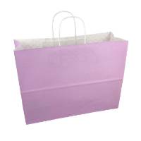 Lilac kraft paper shopping bag with white interior and white twisted paper handles — 16 x 6 x 12