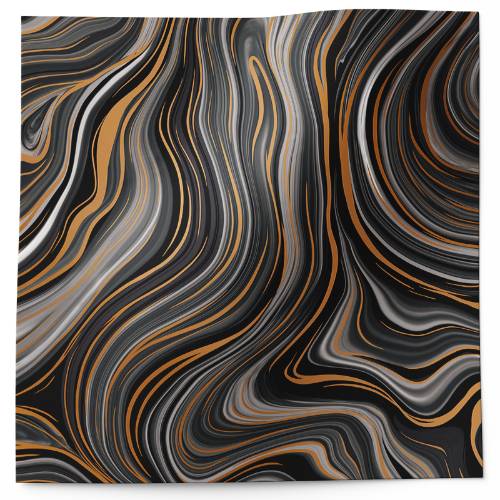 Marbleized black tissue paper with dramatic swirling veins in black, warm gold and gray