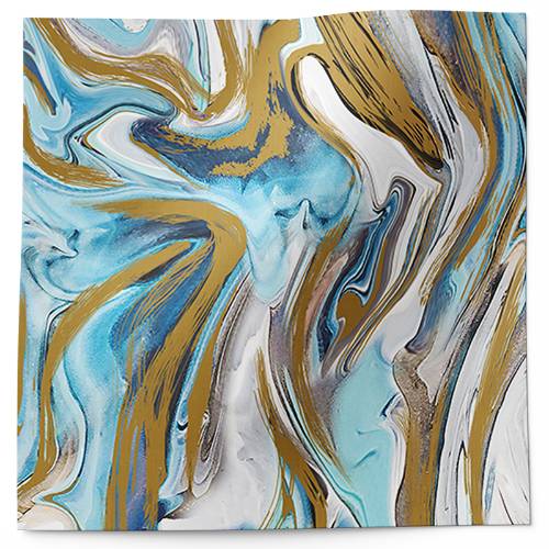 Marbleized magic printed tissue paper with blue, white, and gold marbled pattern for luxury gift wrapping