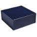 Matte navy square magnetic box shown closed — rigid gift box in uniform dark navy laminate with soft sheen and magnetic flap