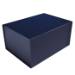 Deep matte navy magnetic box — tall rectangular rigid gift box shown closed, dark navy blue flat laminate with magnetic flap