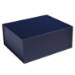 Tall matte navy magnetic gift box shown closed — deep rectangular rigid box in smooth midnight-blue matte finish with magnets