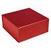 Matte red magnetic box — square rigid gift box shown closed, rich brick-red flat laminate with front magnetic snap-flap seam