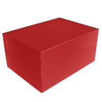 Deep matte red magnetic box — tall rectangular rigid gift box shown closed, bright flat red laminate with magnetic flap front