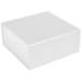 Matte white magnetic gift box closed — square rigid box in soft matte white laminate with a clean fold-over lid and crisp edges