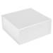 Matte white magnetic gift box shown closed — deep square rigid box, velvety matte white laminate with a seamless magnetic closure