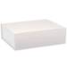 Matte white magnetic gift box closed — wide shallow rectangular rigid box, soft matte white laminate, seamless fold-over lid