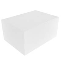 Matte white magnetic box shown closed — deep rectangular rigid gift box with smooth matte white laminate and a magnetic front flap