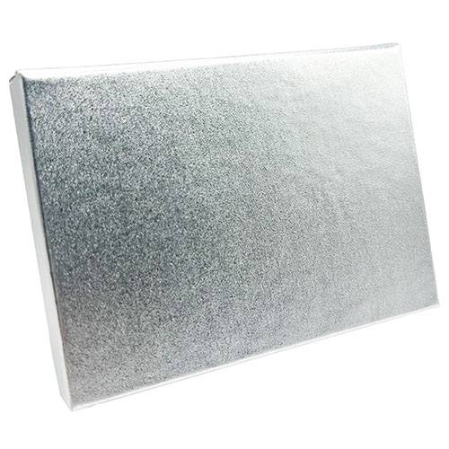 Metallic Silver Brushed pop-up gift card box 4 5/8" x 3 3/8" x 5/8" — pops open to display a gift card, brushed metallic silver finish