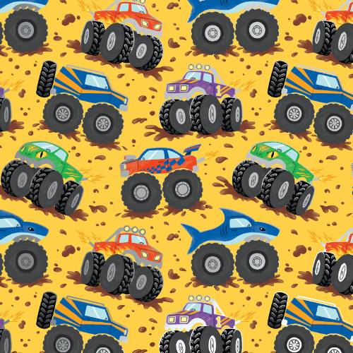 Monster Trucks Gift Wrap Paper — colorful monster trucks birthday party wrapping paper