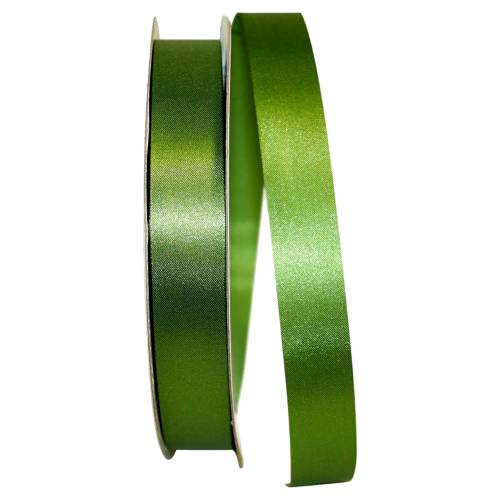 Moss Dyna Satin ribbon on a flat spool — single-face satin with taffeta back, 7/8" width, 100 yards