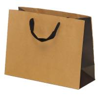 natural kraft paper shopping bags with black gusset and black flat twill handles