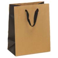 natural kraft paper shopping bags with black gusset and black flat twill handles
