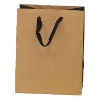 natural kraft paper shopping bags with black gusset and black flat twill handles