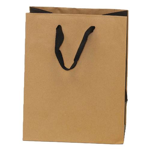 natural kraft paper shopping bags with black gusset and black flat twill handles