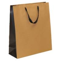 natural kraft paper shopping bags with black gusset and black flat twill handles