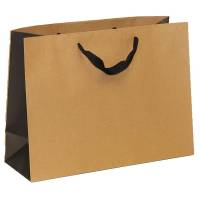 natural kraft paper shopping bags with black gusset and black flat twill handles