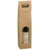 Natural Kraft Wine Bottle Carrier 3.5x3.5x15 — upright folding carrier with die-cut handle and arched bottle window, smooth natural kraft