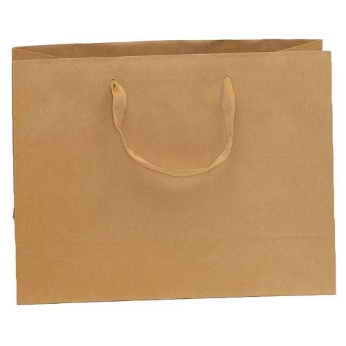 Natural kraft paper Brooklyn shopping bag with flat twill handles, unbleached finish