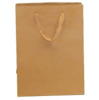 Natural kraft paper Brooklyn shopping bag with flat twill handles and side gussets