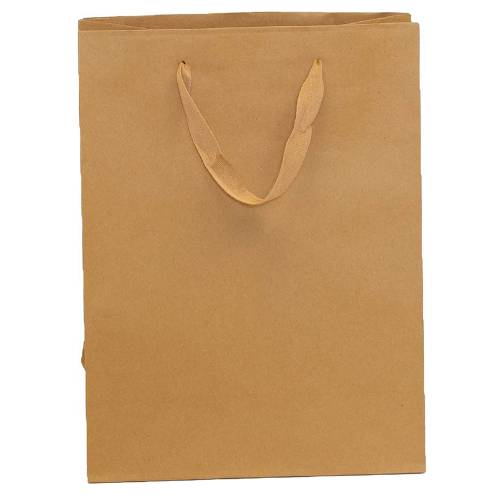 Natural kraft paper Brooklyn shopping bag with flat twill handles and side gussets