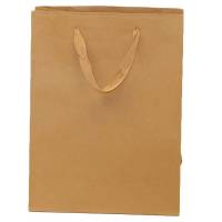Natural kraft paper Brooklyn shopping bag with flat twill handles and side gussets
