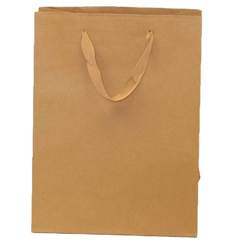 Natural kraft paper Brooklyn shopping bag with flat twill handles and side gussets