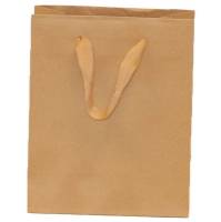 Natural kraft paper Brooklyn shopping bag with flat twill handles and side gussets