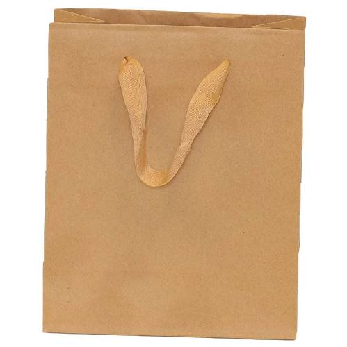 Natural kraft paper Brooklyn shopping bag with flat twill handles and side gussets