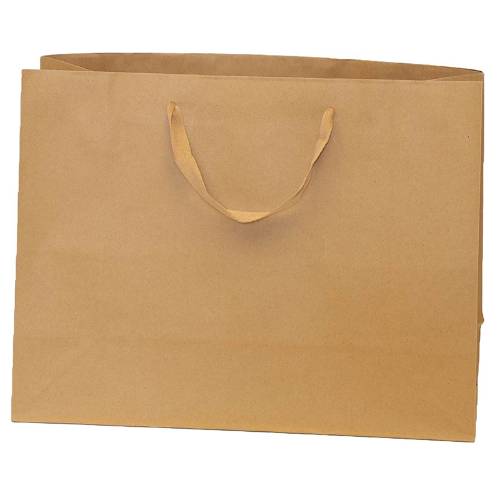 Natural kraft paper Brooklyn shopping bag with flat twill handles and wide gusset