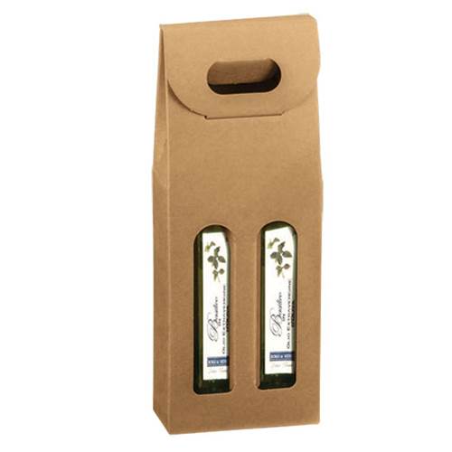 Natural Kraft Olive Oil Carrier (375ml) 2 Bottle Box