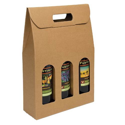 Natural Kraft Olive Oil Carrier (750ml) 3 Bottle Box