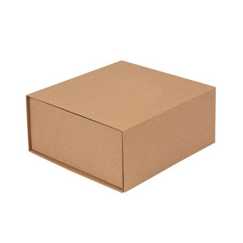 Medium Natural Kraft Vesta premium gift box 9.05" x 8.27" x 3.94", rigid book-style foldover lid, smooth matte finish