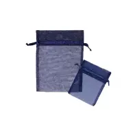 Navy organza bag 3x4 - sheer drawstring pouch in a deep muted navy weave, shown upright with a second bag laid in front