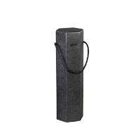 Nero hex wine bottle carrier 3.8x3.8x14, hexagonal 1-bottle carrier with rope carry handles, matte black linen finish