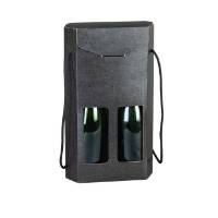 Nero hex wine bottle carrier 8x3.8x14, hexagonal 2-bottle carrier with rope carry handles, matte black linen finish