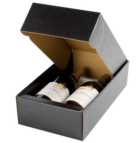 Nero Wine Bottle Box 7.2x3.5x13.4 — gift box with full-length insert dividers, matte black linen texture