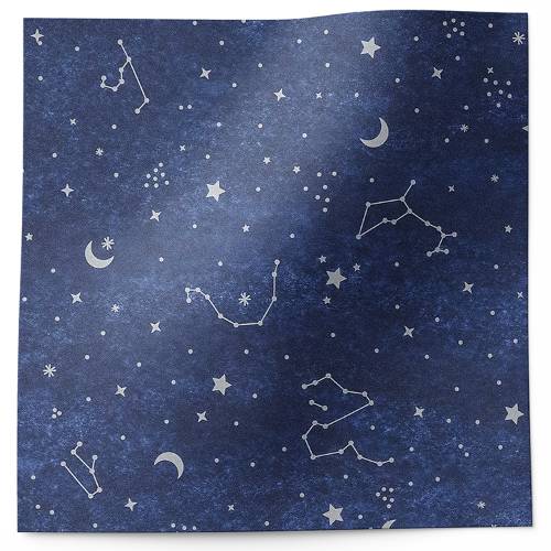Night sky printed tissue paper with blue celestial star and constellation pattern for gift wrapping