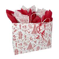 White paper shopping bag with nutcracker toile festive Christmas print and twisted kraft handles