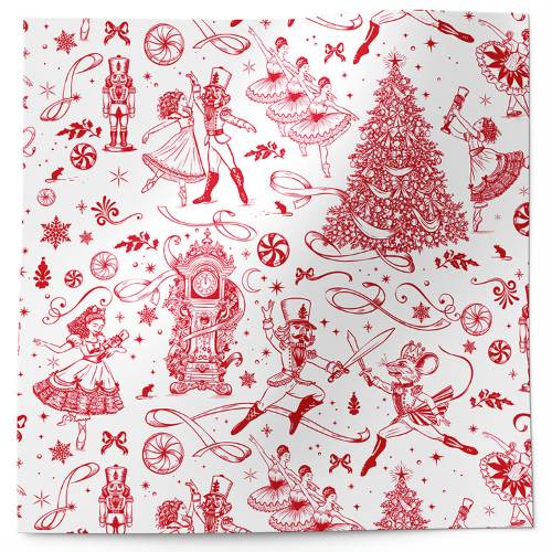 Nutcracker toile printed tissue paper with red and black festive Christmas pattern design
