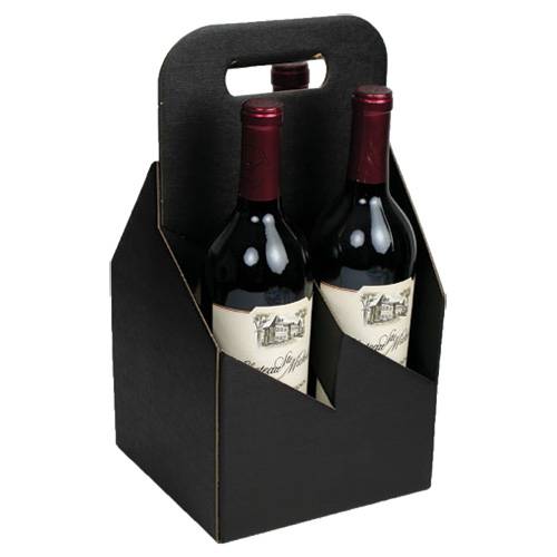 Open Style Black Wine Carrier 7x7x13.8 — open-top carrier with die-cut handle and bottles visible, matte black open-top