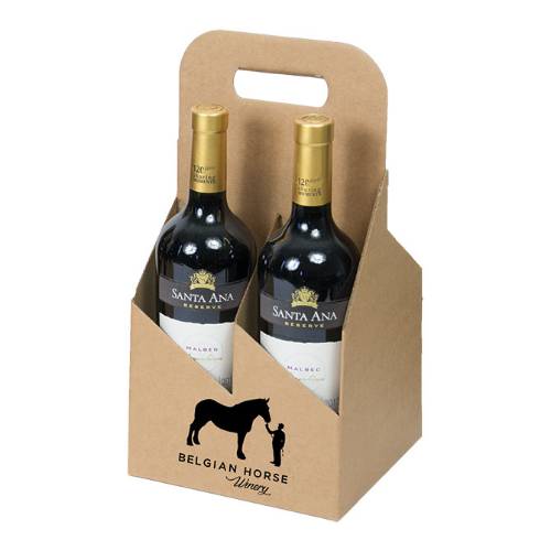 Open Style Kraft Wine Carrier 7x7x13.8 — open-top carrier with die-cut handle and bottles visible, smooth natural kraft open-top