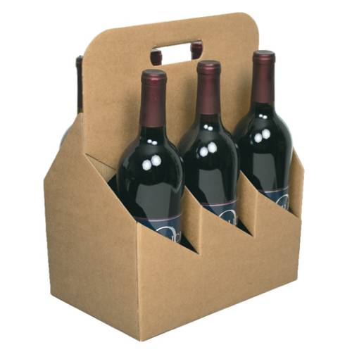 Open Style Kraft Wine Carrier 10.6x7x13.8 — open-top carrier with die-cut handle and bottles visible, smooth natural kraft open-top