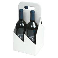 White Kraft open style wine bottle carrier 7x7x13.8, open-top carrier with divided compartments for 4 bottles, smooth white kraft finish