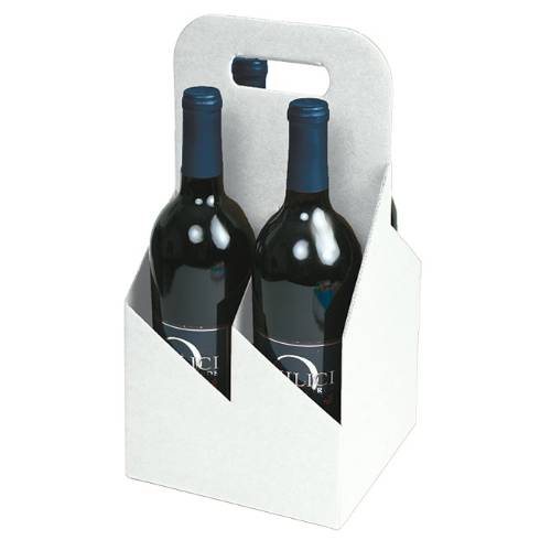 White Kraft open style wine bottle carrier 7x7x13.8, open-top carrier with divided compartments for 4 bottles, smooth white kraft finish