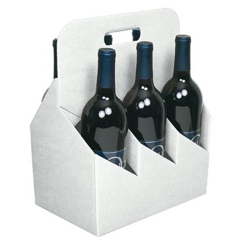 White Kraft open style wine bottle carrier 10.6x7x13.8, open-top carrier with divided compartments for 6 bottles, smooth white kraft finish