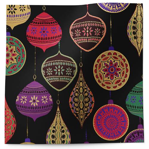 Opulent Ornament Printed Tissue Paper — Ornate damask-style Christmas ball ornament illustrations on deep background