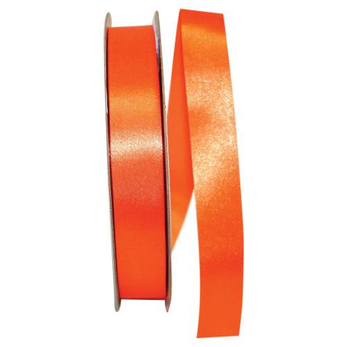 Orange Dyna Satin ribbon on a flat spool — single-face satin with taffeta back, 7/8" width, 100 yards