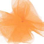 Orange tulle ribbon in sheer nylon mesh, 6 inches wide on a 25-yard roll, for bows, wreaths, pew decor, and event décor.